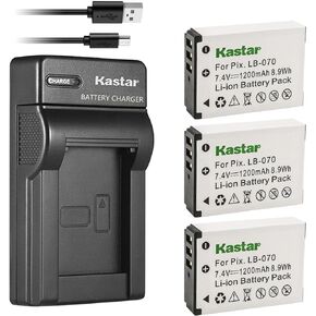 Kastar 3-Pack Battery + Slim USB Charger for Kodak LB-070 LB070 Battery and Kodak Pixpro AZ651, Pixpro AZ651 AZ652 Astro Zoom, Pixpro AZ901, PIXPRO S1, PIXPRO S-1, Minolta MN67Z Camera