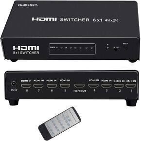 HDMI Splitter 8 in 1 Out 4K HDMI Switcher Aluminum Bidirectional Support 3D 4K @30HZ Full HD1080P Compatible with Xbox PS3 PS4 Sony Video Player Projector Monitor HDTV - 8 Inputs 1 Output