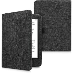 kwmobile Case Compatible with Amazon Kindle Paperwhite 11. Generation 2021 - Fabric Cover with Magnetic Closure, Strap, Pocket - Dark Grey