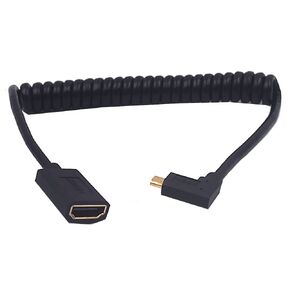 4ft HDMI 8K Extender Coiled Cable, 90 Degree Left Angle Micro HDMI 8K Male to HDMI 8K Female Extension Adapter Shield Cable, Micro HDMI 2.1 to HDMI 2.1 Version Spiral Spring Cord, 8K@60HZ