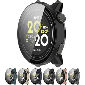 MOTONG PC Full Coverage Protective Watch Case Cover Tempered Glass Screen Protector Compatible with Coros Pace 3(PC Black)