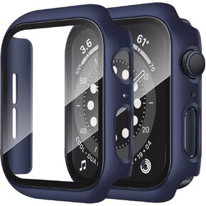 Anlinser 2 Pack Hard Case Compatible with Apple Watch Case Series 8 Series 7 [45mm] with Tempered Glass Screen Protector, Protective Covers Compatible for iWatch 45mm (Midnight Blue + Transparent)