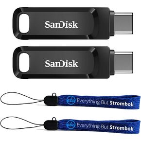 SanDisk Ultra 1TB Dual Drive Go (2 Pack) Type-C Flash Drive for Smartphone, Tablet, Computer (SDDDC3-1T00-G46) 2-in-1 USB Pen Drive Type-A & Type-C Bundle with (2) Everything But Stromboli Lanyards