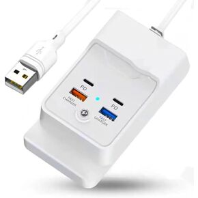 Charging Stand for iPhone 15 Pro USB Hub 4Port 5FT with Phone Holder, with 2 USB and 2 USB C Ports Extender, Compatible with iPhone 15 Pro 14 13 12 11 pad Galaxy or USB C Devices