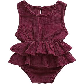 Newborn Baby Girl Romper Cotton Linen Bodysuits Ruffle Sleeve Summer Jumpsuit Outfits Clothes