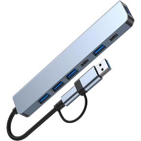 Aluminum 7 in 1 USB C Hub with USB 3.0, USB 2.0 Ports for MacBook Pro Air and More Devices