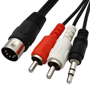 Seadream 6Feet Din 5 Pin to Dual RCA Cable; 5 Pin Din Male Plug to 2 RCA Male and 3 Port 3.5mm Male Audio Adapter Cable