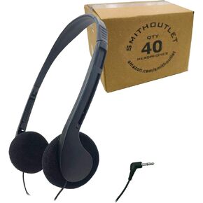 SmithOutlet 40 Pack Student Headphones in Bulk | Model SG-ID-08-40 | Wired 3.5 MM Jack Connectivity | for School, Classroom, Student Testing, Library, Computer Labs