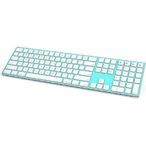 JOYACCESS Bluetooth Multi-Device Wireless Slim Quiet QWERTY Keyboard with Numeric Keypad, Profile Aluminum Keyboard for Laptop, Computer, PC, Windows (Blue & White)