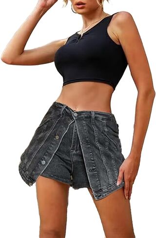 تنورة الدنيم سراويل الدنيم النسائية عالية الخصر البضائع جان Skorts تنورة ملفوفة صغيرة ملابس الشارع الشهير in Kuwait