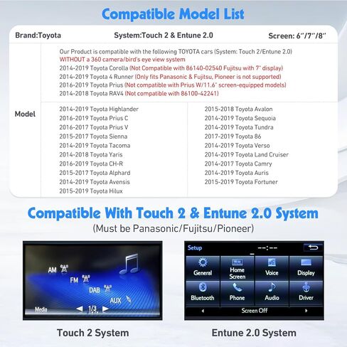 صندوق ذكي لاستقبال السيارات اللاسلكي CarPlay & Android لسيارة Toyota Touch2 & Entune2.0 2014-2019 مجموعة التحديثية للواجهة لـ Corolla/Prius/RAV4/Highlander/Sienna/Tacoma/Yaris/Avalon/Tundra/Verso/Camry in Kuwait