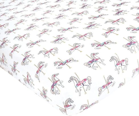 Hudson Baby Unisex Baby Cotton Fitted Crib Sheet, Carousel Horse, One Size in Saudi Arabia