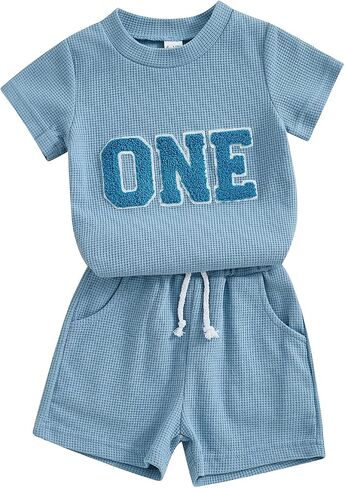 Honganda Toddler Baby Boy 1st 2nd Birthday Outfit Set Embroideried T-shirt Tops with Casual Shorts Summer Birthday Clothes in Kuwait