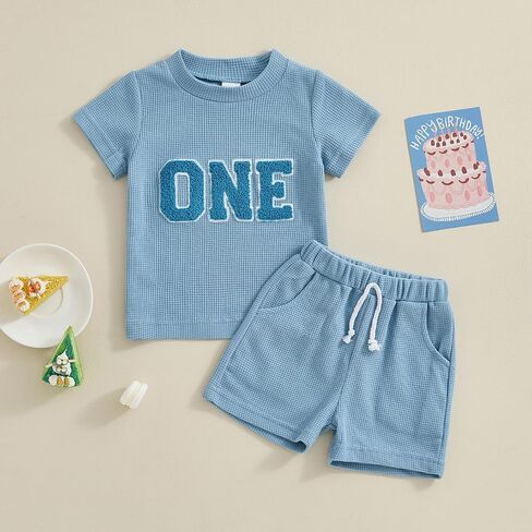 Honganda Toddler Baby Boy 1st 2nd Birthday Outfit Set Embroideried T-shirt Tops with Casual Shorts Summer Birthday Clothes in Kuwait