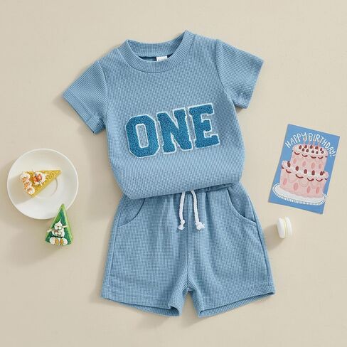 Honganda Toddler Baby Boy 1st 2nd Birthday Outfit Set Embroideried T-shirt Tops with Casual Shorts Summer Birthday Clothes in Kuwait