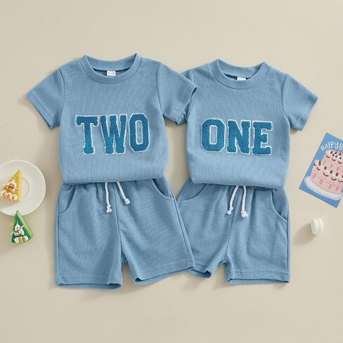 Honganda Toddler Baby Boy 1st 2nd Birthday Outfit Set Embroideried T-shirt Tops with Casual Shorts Summer Birthday Clothes in Kuwait