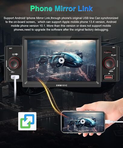 راديو Din واحد مع Apple Carplay Android Auto، Podofo 5 بوصة HD شاشة تعمل باللمس ستيريو سيارة مع وصلة مرآة راديو FM بلوتوث/USB/TF/AUX-in أجهزة استقبال الصوت مع كاميرا احتياطية عالية الدقة وميكروفون خارجي in Saudi Arabia