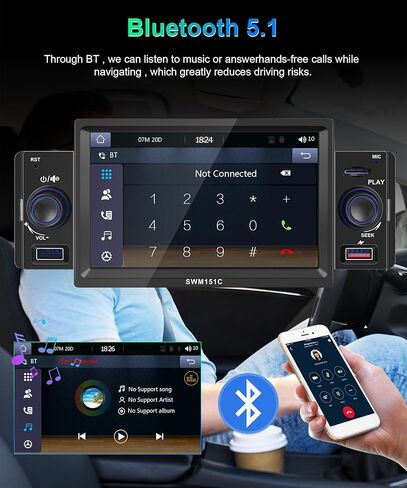 راديو Din واحد مع Apple Carplay Android Auto، Podofo 5 بوصة HD شاشة تعمل باللمس ستيريو سيارة مع وصلة مرآة راديو FM بلوتوث/USB/TF/AUX-in أجهزة استقبال الصوت مع كاميرا احتياطية عالية الدقة وميكروفون خارجي in Saudi Arabia