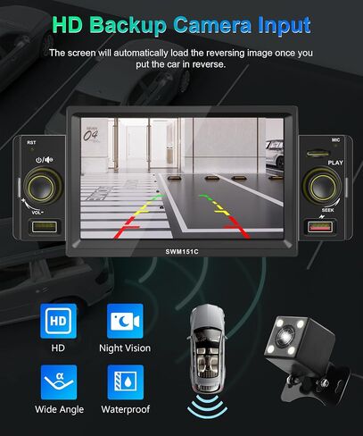 راديو Din واحد مع Apple Carplay Android Auto، Podofo 5 بوصة HD شاشة تعمل باللمس ستيريو سيارة مع وصلة مرآة راديو FM بلوتوث/USB/TF/AUX-in أجهزة استقبال الصوت مع كاميرا احتياطية عالية الدقة وميكروفون خارجي in Saudi Arabia