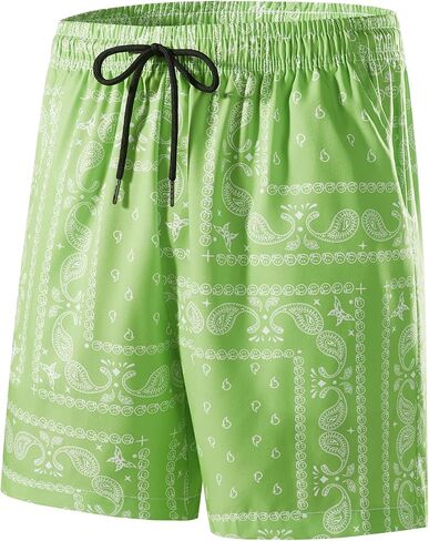 Men's Boho Paisley Print Summer Casual Drawstring Waist Track Shorts with Pockets in Kuwait