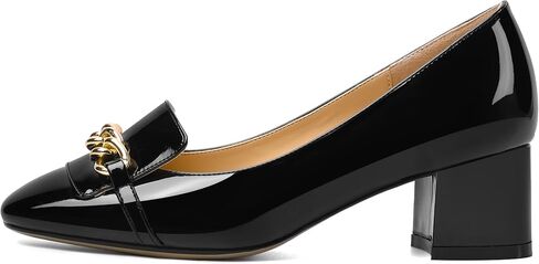 Womens Slip On Square Toe Metal Chain Office Loafers Patent Chunky Low Heel Pumps Shoes 2 Inch in Saudi Arabia