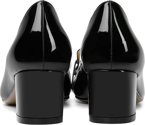 Womens Slip On Square Toe Metal Chain Office Loafers Patent Chunky Low Heel Pumps Shoes 2 Inch in Saudi Arabia