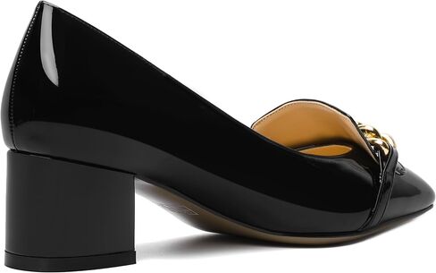 Womens Slip On Square Toe Metal Chain Office Loafers Patent Chunky Low Heel Pumps Shoes 2 Inch in Saudi Arabia