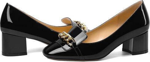 Womens Slip On Square Toe Metal Chain Office Loafers Patent Chunky Low Heel Pumps Shoes 2 Inch in Saudi Arabia