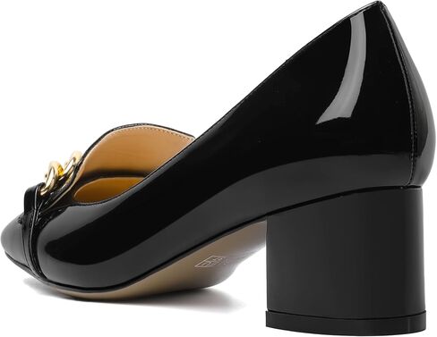 Womens Slip On Square Toe Metal Chain Office Loafers Patent Chunky Low Heel Pumps Shoes 2 Inch in Saudi Arabia