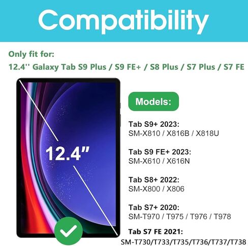 حافظة لوحة مفاتيح لجهاز Samsung Galaxy Tab S9 FE+/S9+ 2023/S8+ 2022/S7 FE 2021/S7+ 2020 مقاس 12.4 بوصة، لوحة مفاتيح متعددة اللمس قابلة للفصل لجهاز Galaxy 12.4 بوصة مع حامل قلم S، حافظة مغناطيسية رفيعة للغاية in Saudi Arabia