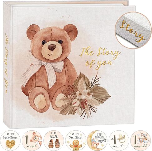 كتاب ذاكرة الطفل ذو التصميم الأنيق للأولاد والبنات، مجلة الطفل 5 سنوات مع غلاف تذكار، يجب أن تمتلك الأم لأول مرة 24 ملصقًا مميزًا للأطفال، أو سجل قصاصات أو ألبوم صور. in Kuwait