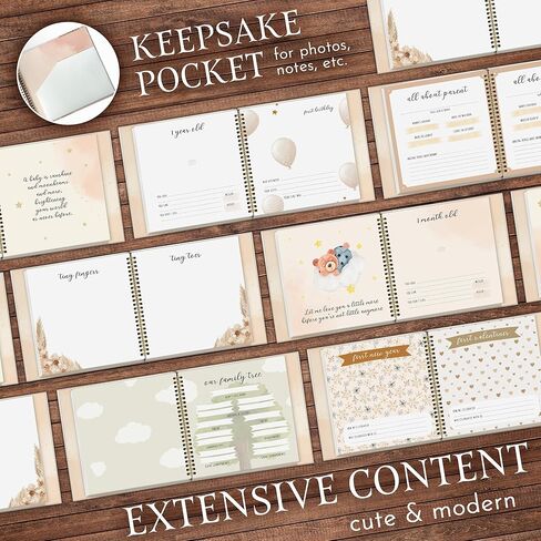 كتاب ذاكرة الطفل ذو التصميم الأنيق للأولاد والبنات، مجلة الطفل 5 سنوات مع غلاف تذكار، يجب أن تمتلك الأم لأول مرة 24 ملصقًا مميزًا للأطفال، أو سجل قصاصات أو ألبوم صور. in Kuwait