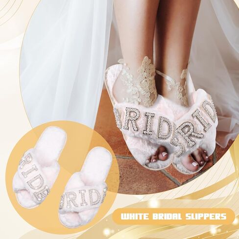 تشتمل مجموعة هدايا Bride To Be على شباشب ناعمة من حجر الراين وحروف BRIDE Bride وحقيبة مكياج العروس الشفافة ونظارات شمسية على شكل قلب أبيض لأحذية يوم الزفاف، وهدايا حفل الزفاف، وهدية العازبة in Kuwait