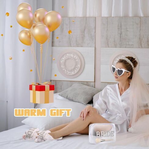 تشتمل مجموعة هدايا Bride To Be على شباشب ناعمة من حجر الراين وحروف BRIDE Bride وحقيبة مكياج العروس الشفافة ونظارات شمسية على شكل قلب أبيض لأحذية يوم الزفاف، وهدايا حفل الزفاف، وهدية العازبة in Kuwait