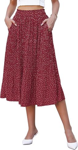 Chigant Women's Boho Floral Skirt Elastic High Waist Tie Maxi Skirts Flowy A Line Bohemian Long Skirt with Side Pockets in Saudi Arabia