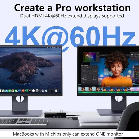 محطة إرساء MacBook Pro ثلاثية شاشات HDMI + VGA مزدوجة، قاعدة إرساء MacBook Pro Air 12 في 2، شاشات متعددة لجهاز MacBook Pro/Air مع شرائح Intel، شاشات فردية لجهاز MacBook Pro/Air مع شرائح M in Kuwait