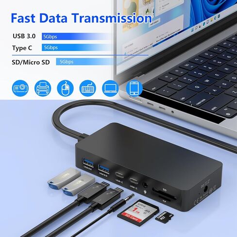 محطة إرساء MacBook Pro ثلاثية شاشات HDMI + VGA مزدوجة، قاعدة إرساء MacBook Pro Air 12 في 2، شاشات متعددة لجهاز MacBook Pro/Air مع شرائح Intel، شاشات فردية لجهاز MacBook Pro/Air مع شرائح M in Kuwait