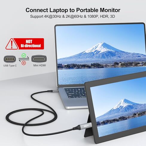 كابل USB C إلى Mini HDMI بطول 3 أقدام، سلك 4K USB من النوع C إلى Mini HDMI 2.0 عالي السرعة (4K@30 هرتز، 2K@60 هرتز، 1080P، HDR، ثلاثي الأبعاد، ARC) للشاشة المحمولة، MacBook، الكمبيوتر المحمول، iPhone 15/Pro/ ماكس، جالاكسي 24/23، آيباد برو in Kuwait