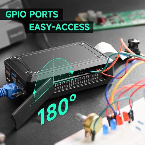 حافظة ألومنيوم Miuzei Raspberry Pi 4، حافظة معدنية Raspberry Pi 4 Model B، حافظة مدرعة من سبيكة Pi 4B مع GPIO وعمود تبريد متوافق مع Raspberry pi 4 B 8gb 4gb- بدون لوحة Pi in Kuwait