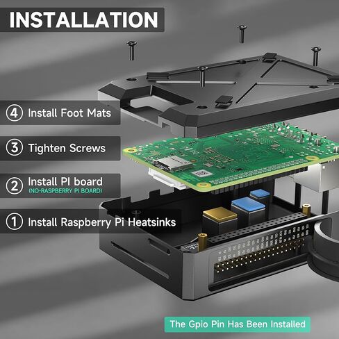 حافظة ألومنيوم Miuzei Raspberry Pi 4، حافظة معدنية Raspberry Pi 4 Model B، حافظة مدرعة من سبيكة Pi 4B مع GPIO وعمود تبريد متوافق مع Raspberry pi 4 B 8gb 4gb- بدون لوحة Pi in Kuwait