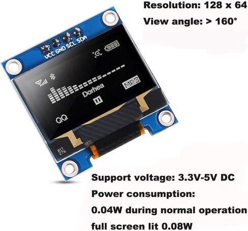 6PCS 0.96’’ OLED Display Module 12864 128x64 Pixel LCD White Light SSD1306 Driver Board I2C Serial 0.96 inch IIC Chip 4 Pin Self-Luminous Display Board Compatible with Raspberry Pi in Saudi Arabia