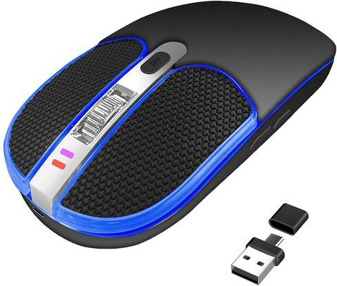 2.4 Ghz Wireless Mouse Rechargeable, Mute, RGB, Color Light, Leather Keys, Type-C and USB 2-in-1 Receiver for Desktop Computers, laptops and Tablets Plug and Play (Black) in Saudi Arabia