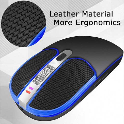 2.4 Ghz Wireless Mouse Rechargeable, Mute, RGB, Color Light, Leather Keys, Type-C and USB 2-in-1 Receiver for Desktop Computers, laptops and Tablets Plug and Play (Black) in Saudi Arabia