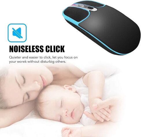 2.4 Ghz Wireless Mouse Rechargeable, Mute, RGB, Color Light, Leather Keys, Type-C and USB 2-in-1 Receiver for Desktop Computers, laptops and Tablets Plug and Play (Black) in Saudi Arabia
