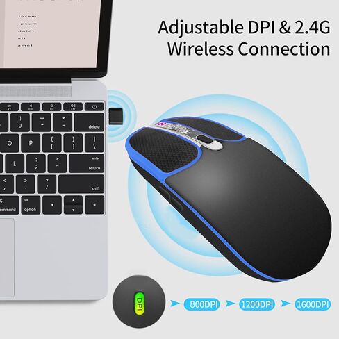 2.4 Ghz Wireless Mouse Rechargeable, Mute, RGB, Color Light, Leather Keys, Type-C and USB 2-in-1 Receiver for Desktop Computers, laptops and Tablets Plug and Play (Black) in Saudi Arabia