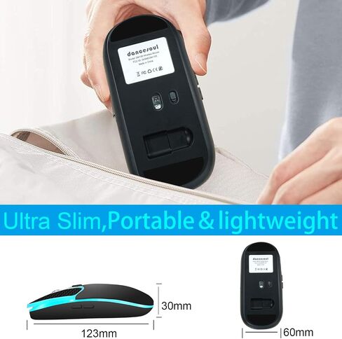 2.4 Ghz Wireless Mouse Rechargeable, Mute, RGB, Color Light, Leather Keys, Type-C and USB 2-in-1 Receiver for Desktop Computers, laptops and Tablets Plug and Play (Black) in Saudi Arabia