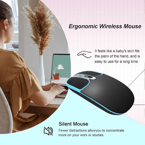 2.4 Ghz Wireless Mouse Rechargeable, Mute, RGB, Color Light, Leather Keys, Type-C and USB 2-in-1 Receiver for Desktop Computers, laptops and Tablets Plug and Play (Black) in Saudi Arabia