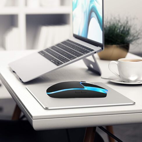 2.4 Ghz Wireless Mouse Rechargeable, Mute, RGB, Color Light, Leather Keys, Type-C and USB 2-in-1 Receiver for Desktop Computers, laptops and Tablets Plug and Play (Black) in Saudi Arabia