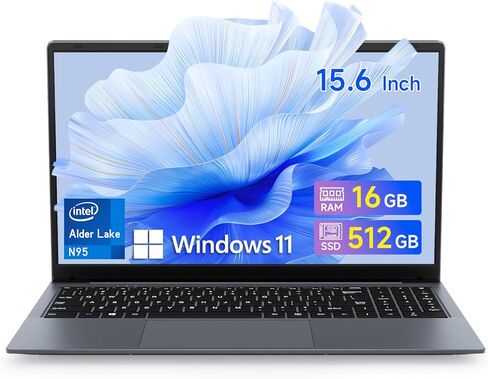 Bmax 15.6 بوصة كمبيوتر محمول، 16 جيجابايت رام 512 جيجابايت SSD، معالج Intel N95 رباعي النواة (يصل إلى 3.4 جيجا هرتز)، شاشة 15.6 بوصة FHD IPS، كمبيوتر محمول Window 11، HDMI، WiFi 5، BT 5.0، USB3.0، عمر بطارية طويل، خفيف ورقيق كمبيوتر محمول للألعاب in Kuwait
