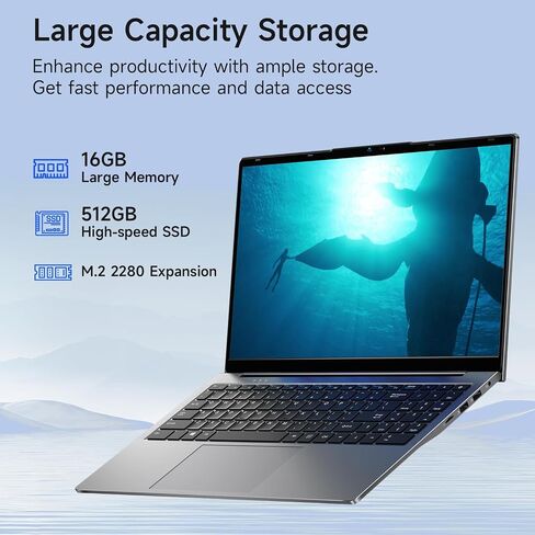 Bmax 15.6 بوصة كمبيوتر محمول، 16 جيجابايت رام 512 جيجابايت SSD، معالج Intel N95 رباعي النواة (يصل إلى 3.4 جيجا هرتز)، شاشة 15.6 بوصة FHD IPS، كمبيوتر محمول Window 11، HDMI، WiFi 5، BT 5.0، USB3.0، عمر بطارية طويل، خفيف ورقيق كمبيوتر محمول للألعاب in Kuwait